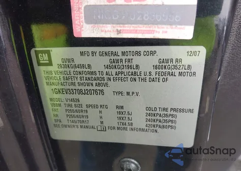 2008 GMC Acadia Slt2 z USA, uszkodzony, nr VIN 1GKEV33708J207676